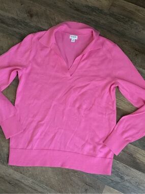 J. Crew Bright Pink V‑Neck Collared Sweater